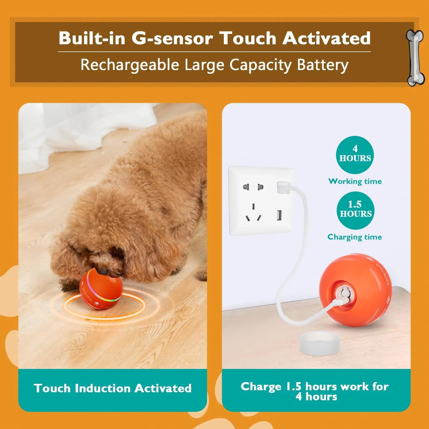 "Interactive Dog Ball Toy – Motion-Activated, USB Rechargeable, for Small & Medium Dogs"