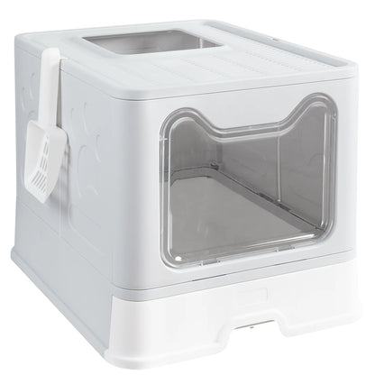 XXL Foldable Cat Litter Box – Front Entry, Top Exit & Pull-Out Tray (Space-Saving Design)